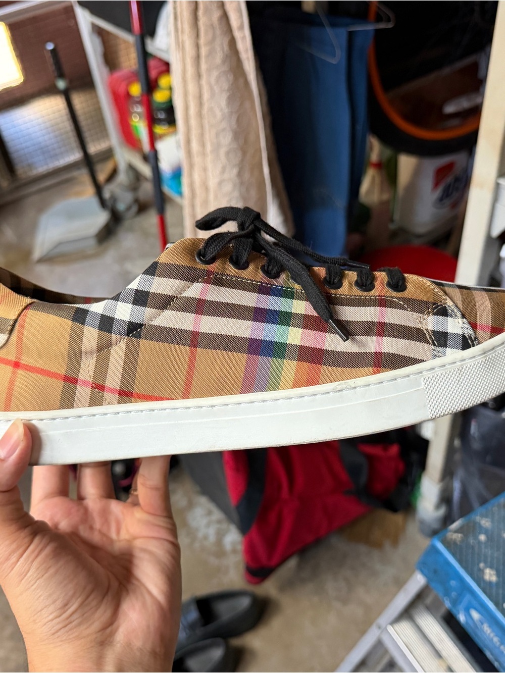 Burberry Rainbow Classic Plaid Low-Top Sneaker in Beige Sz 11